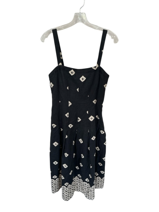 Marie Oliver Size 6 Black & Tan Linen Sleeveless Squares Pleated Side Zip Dress Black & Tan / 6