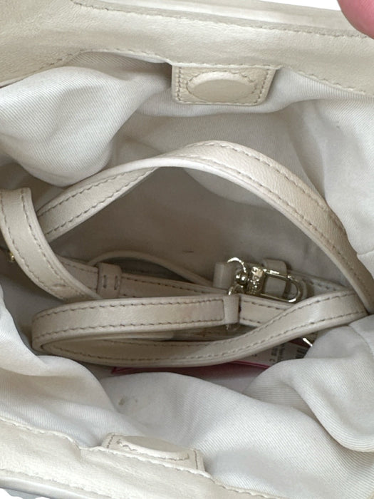 Maje Cream Canvas & Leather Fringe Crochet Top Handles Crossbody Strap Bag Cream / S