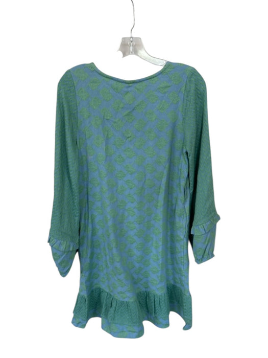 Cecilie Copenhagen Size XS Blue & Green Cotton Long Balloon Sleeve Print Dress Blue & Green / XS