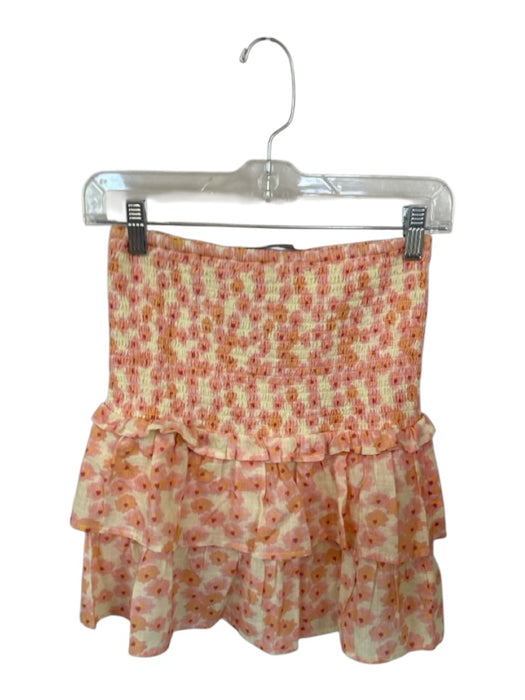 Cecilie Copenhagen Size S Yellow & Pink Cotton Smocked Flowers Mini Skirt Yellow & Pink / S