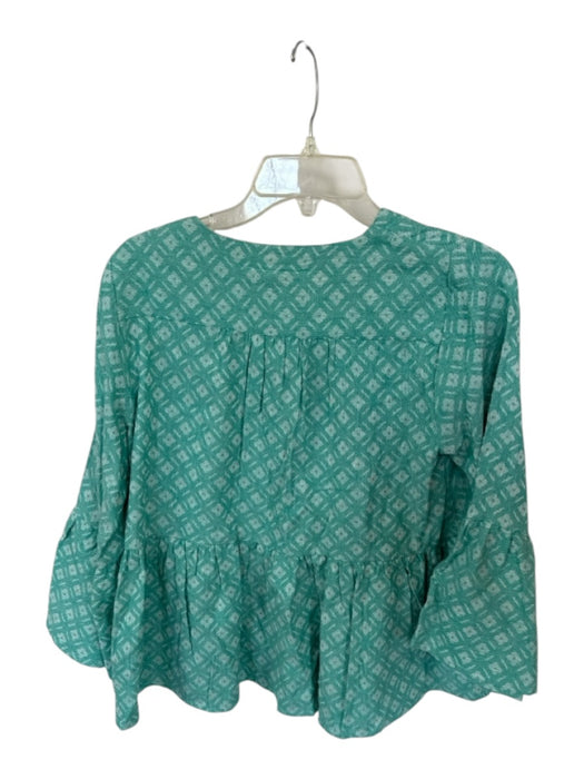 Summery Copenhagen Size S Teal Cotton Long Bell Sleeve Peplum Snap Buttons Top Teal / S