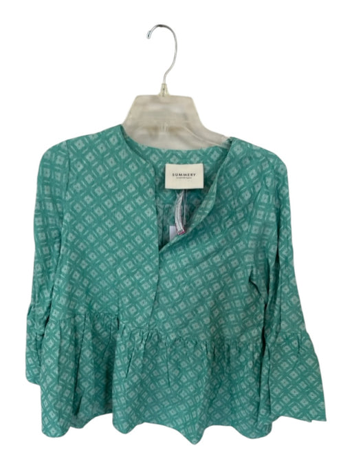 Summery Copenhagen Size S Teal Cotton Long Bell Sleeve Peplum Snap Buttons Top Teal / S