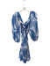 Lalibela Size XS White & Blue Cotton 3/4 Balloon Sleeve Leaves Maxi Dress White & Blue / XS