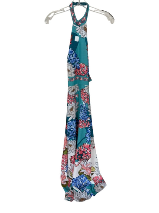 Agua Bendita Size M Teal & Orange Polyester Halter Neck Howlite Open Back Dress Teal & Orange / M