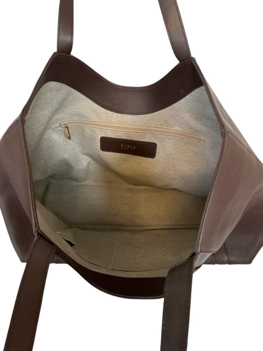 Furla Brown Leather Top Handles Pebbled Tote Bag Brown / L