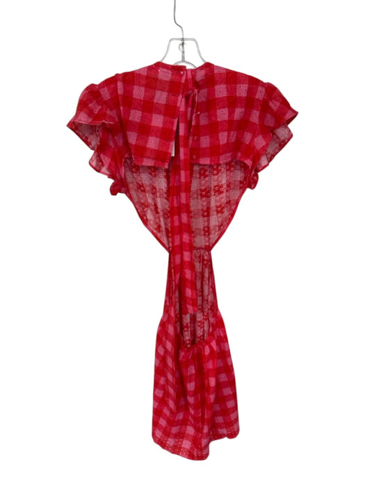 Maia Bergman Size M Red & Pink Cotton Short Sleeve Checkered eyelet Dress Red & Pink / M
