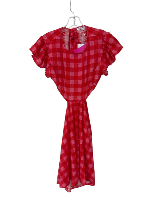 Maia Bergman Size M Red & Pink Cotton Short Sleeve Checkered eyelet Dress Red & Pink / M
