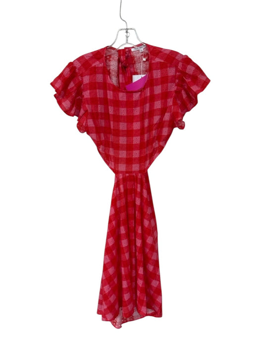 Maia Bergman Size M Red & Pink Cotton Short Sleeve Checkered eyelet Dress Red & Pink / M
