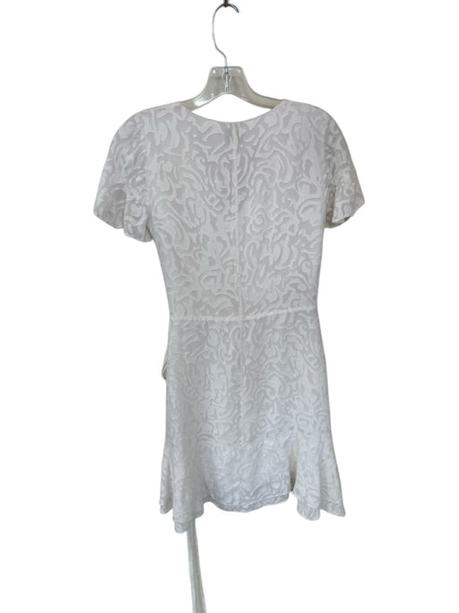 Tanya Taylor Size 0 Ivory Silk Blend Flutter Sleeves Textured Ruffles Dress Ivory / 0