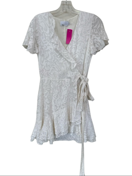 Tanya Taylor Size 0 Ivory Silk Blend Flutter Sleeves Textured Ruffles Dress Ivory / 0