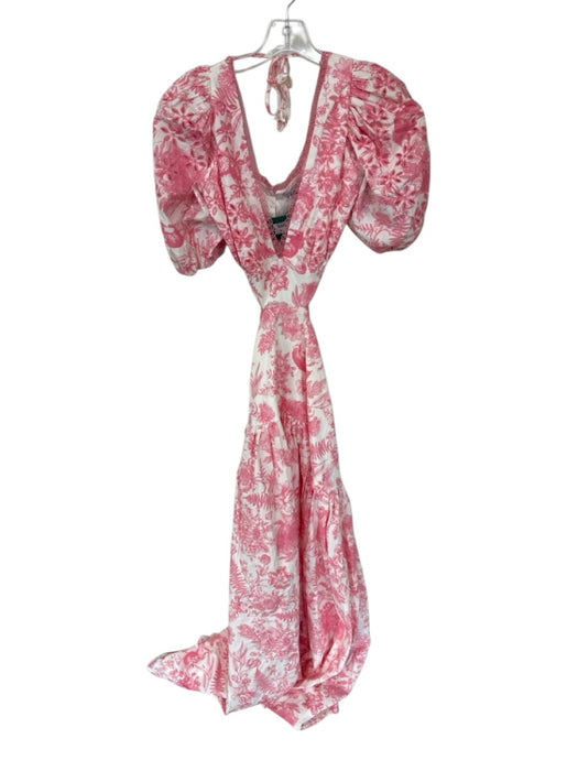 Lalibela Size XS Pink & White Cotton 3/4 Balloon Sleeve Botanical Dress Pink & White / XS