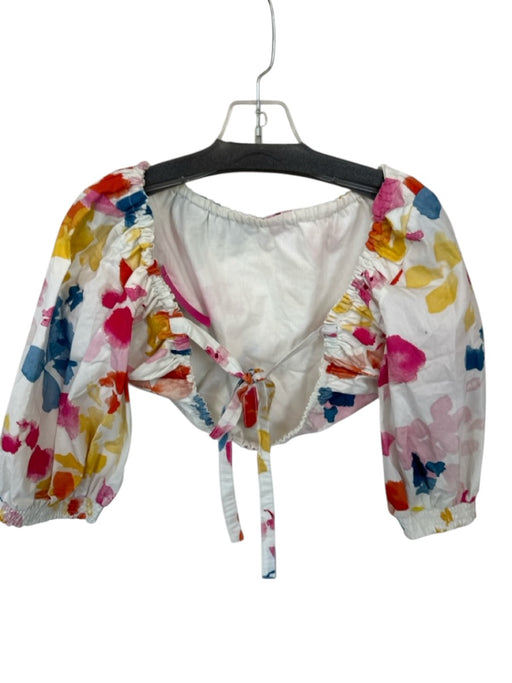 Lalibela Size S White & Multi Cotton Long Balloon Sleeve Water Color Cropped Top White & Multi / S