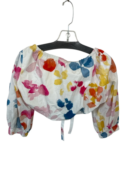 Lalibela Size S White & Multi Cotton Long Balloon Sleeve Water Color Cropped Top White & Multi / S