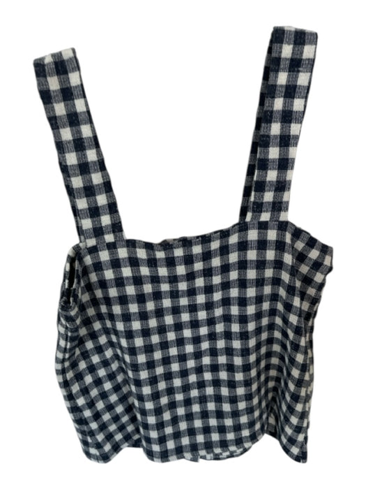 Rita Row Size M Navy & Cream Cotton Blend Sleeveless Checkered Buttons Top Navy & Cream / M
