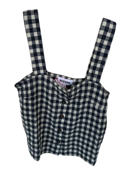 Rita Row Size M Navy & Cream Cotton Blend Sleeveless Checkered Buttons Top Navy & Cream / M