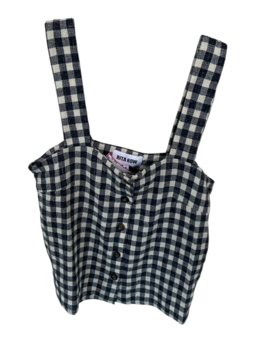 Rita Row Size M Navy & Cream Cotton Blend Sleeveless Checkered Buttons Top Navy & Cream / M