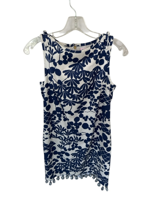 Trina Turk Size 2 Navy & white Rayon Blend Sleeveless Flowers Tassels Dress Navy & white / 2