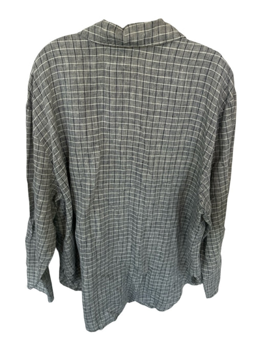 Flax Size Est L Gray & Cream Linen Long Sleeve Grid Button Down Top Gray & Cream / Est L