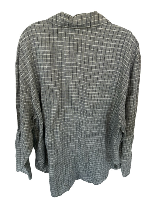 Flax Size Est L Gray & Cream Linen Long Sleeve Grid Button Down Top Gray & Cream / Est L