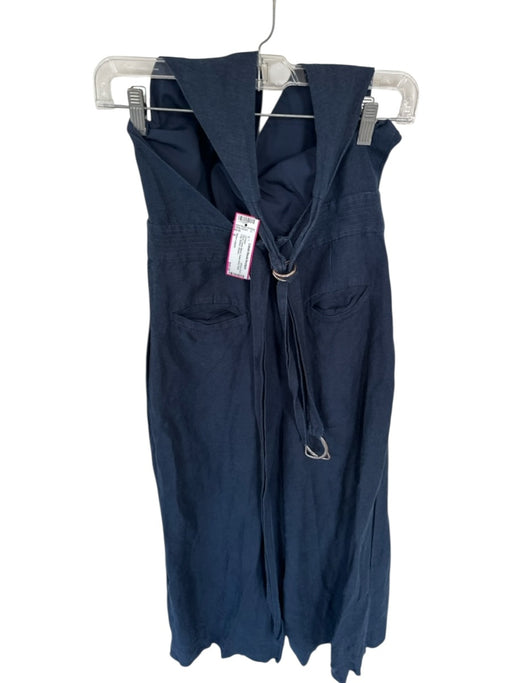 Adam Lippes Size 0 Navy Linen Blend Halter Neck Wide Leg Belted Jumper Navy / 0