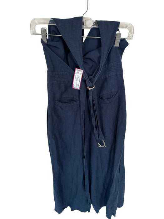 Adam Lippes Size 0 Navy Linen Blend Halter Neck Wide Leg Belted Jumper Navy / 0