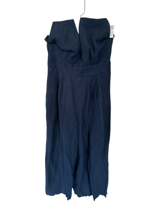 Adam Lippes Size 0 Navy Linen Blend Halter Neck Wide Leg Belted Jumper Navy / 0