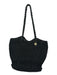 Black Straw Top Handles Snap Button Tote Bag Black / M
