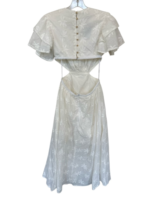 Lalibela Size S White Cotton Short Sleeve Embroidered Flowers Maxi Dress White / S