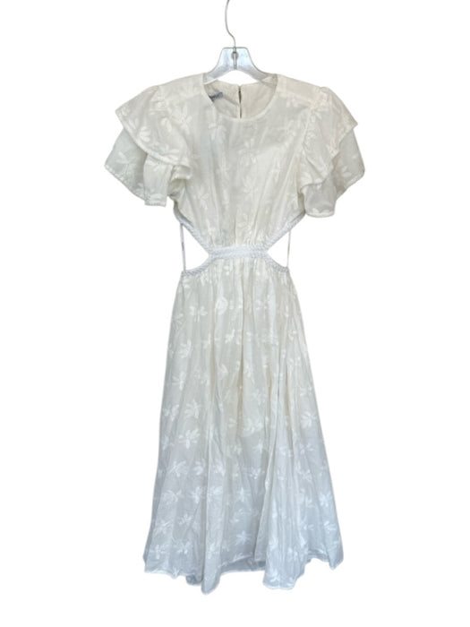 Lalibela Size S White Cotton Short Sleeve Embroidered Flowers Maxi Dress White / S