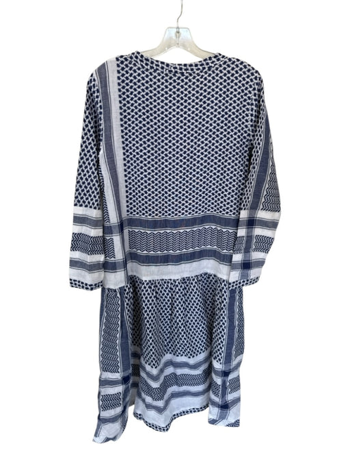 Cecilie Copenhagen Size XS White & Navy Cotton Long Sleeve Chevron Detail Dress White & Navy / XS