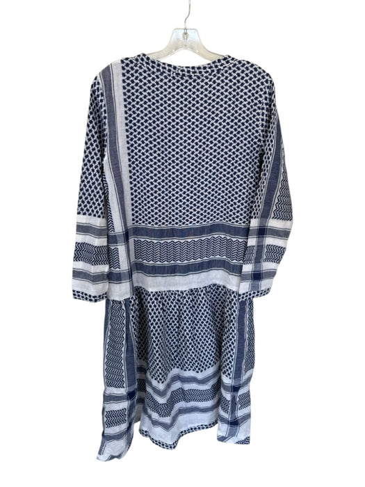 Cecilie Copenhagen Size XS White & Navy Cotton Long Sleeve Chevron Detail Dress White & Navy / XS