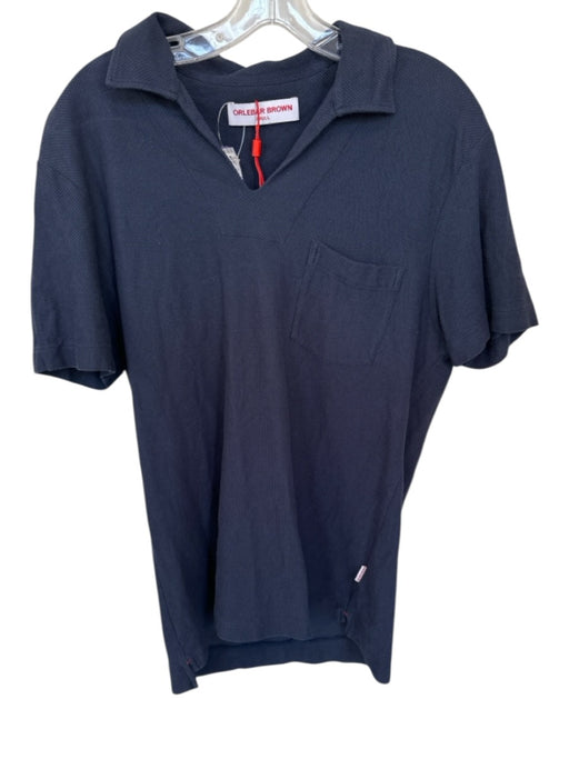 Orlebar Brown Size L Navy Cotton Textured Front Pocket Men's Polo Navy / L