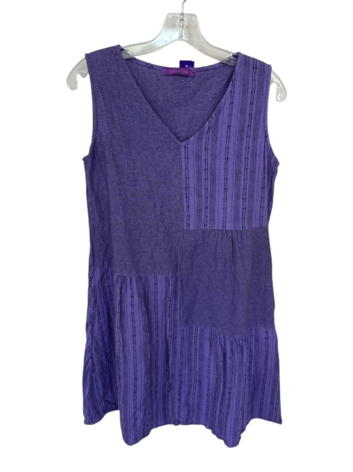 Cut Loose Size S Purple & Black Cotton Sleeveless Lines V Neck Dress Purple & Black / S