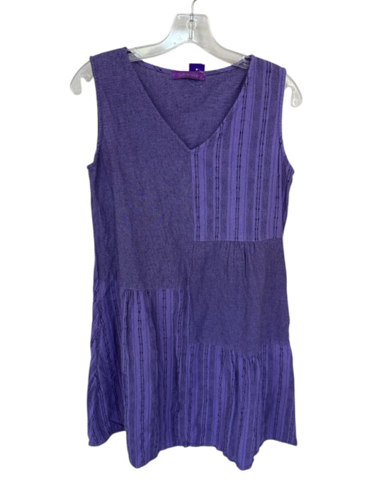 Cut Loose Size S Purple & Black Cotton Sleeveless Lines V Neck Dress Purple & Black / S