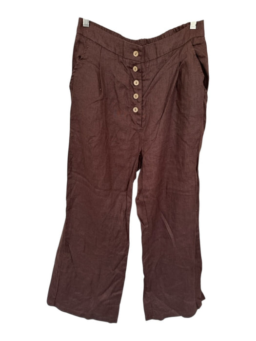 Lintico Size L Dark Brown Linen Button Fly Front Pockets Wide Leg Pants Dark Brown / L