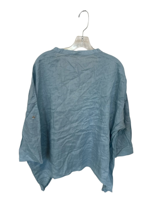 Lintico Size L Baby Blue Linen Long Sleeve V Neck Top Baby Blue / L