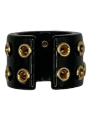 Chanel Black & Gold Resin Studded Wide Ring Black & Gold