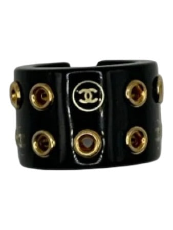 Chanel Black & Gold Resin Studded Wide Ring Black & Gold