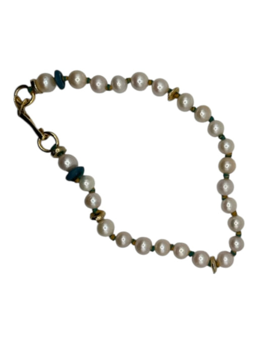 Lizzie Fortunato Pearl & Blue Pearls round Gold Hardware Necklace Pearl & Blue