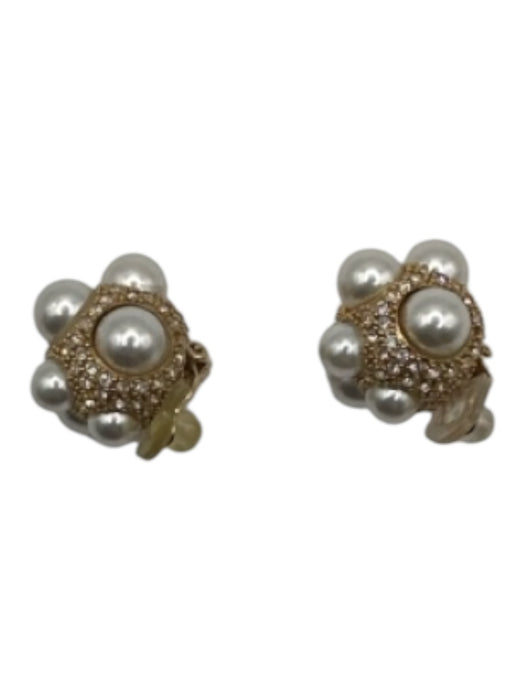 Oscar de la Renta Gold & Pearl Faux Pearl Cluster Clip Ons Earrings Gold & Pearl