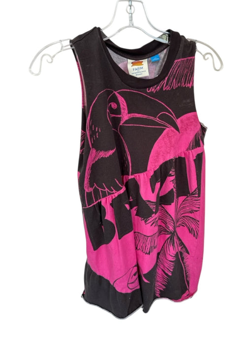 Farm Rio Size XXS Black & Pink Cotton Sleeveless Birds Palm Tree Dress Black & Pink / XXS
