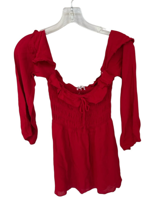 Reformation Size 0 Red Off Shoulder smocked Long Sleeve Dress Red / 0