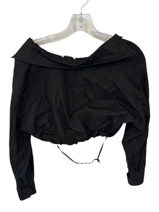 A.L.C. Size 0 Black Cotton Long Sleeve Collar Cropped Top Black / 0