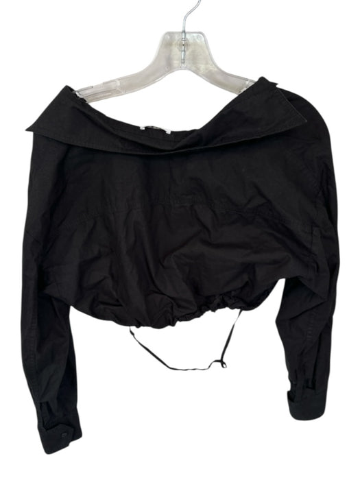A.L.C. Size 0 Black Cotton Long Sleeve Collar Cropped Top Black / 0