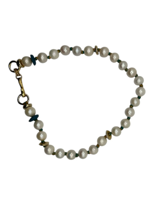 Lizzie Fortunato Pearl & Blue Pearls round Gold Hardware Necklace Pearl & Blue