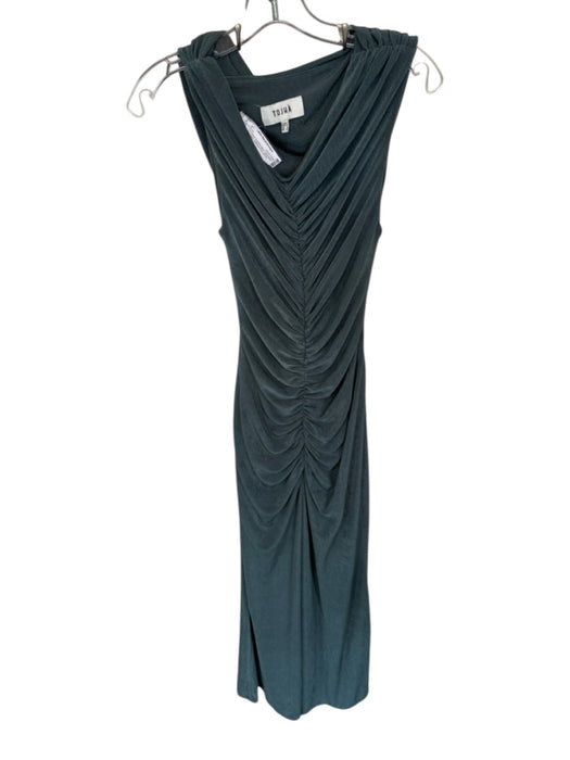 Tojha Size 4 Teal Green Polyester Blend Sleeveless Cape Back Gathered Front Gown Teal Green / 4