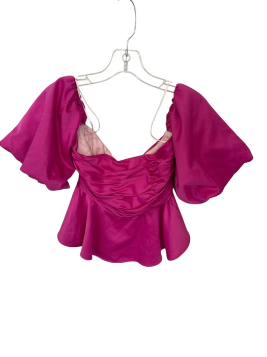 AMUR Size 2 Magenta Recycled Polyester Off Shoulder Pleated Back Zip Top Magenta / 2