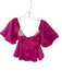 AMUR Size 2 Magenta Recycled Polyester Off Shoulder Pleated Back Zip Top Magenta / 2
