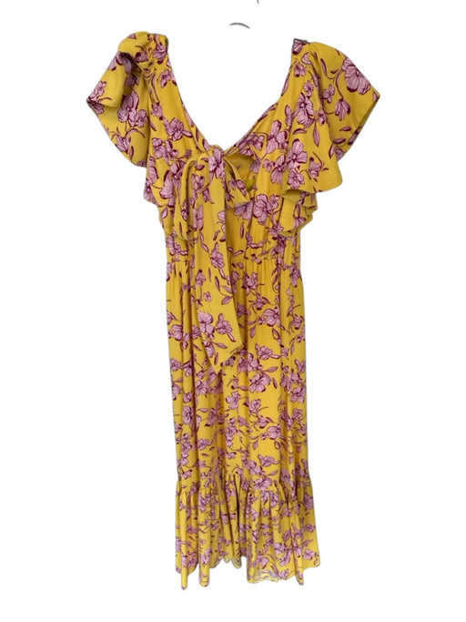 Sachin & Babi Size 2 Yellow & Purple Polyester Flutter Sleeves Flowers Dress Yellow & Purple / 2