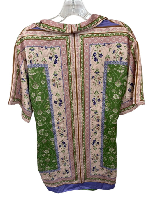 Misa Size M Mauve & Green Polyester Long Sleeve Flowers Front Tie Collar Dress Mauve & Green / M